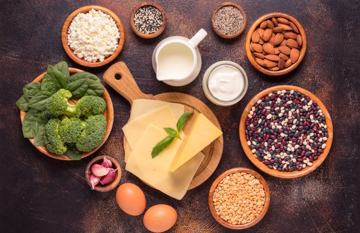 Products rich in calcium on dark background.