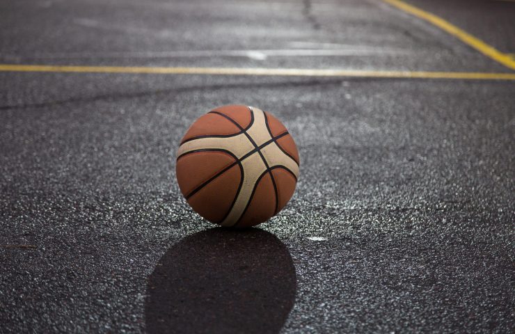 Ball for basketball on the court.