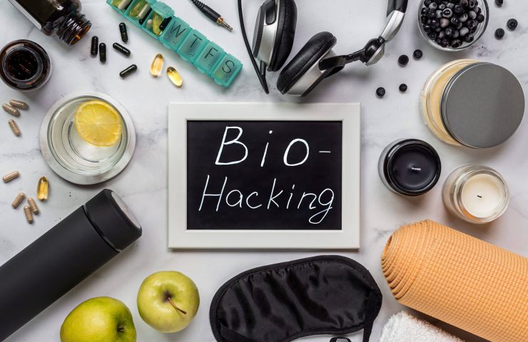 Biohacking flat lay concept.