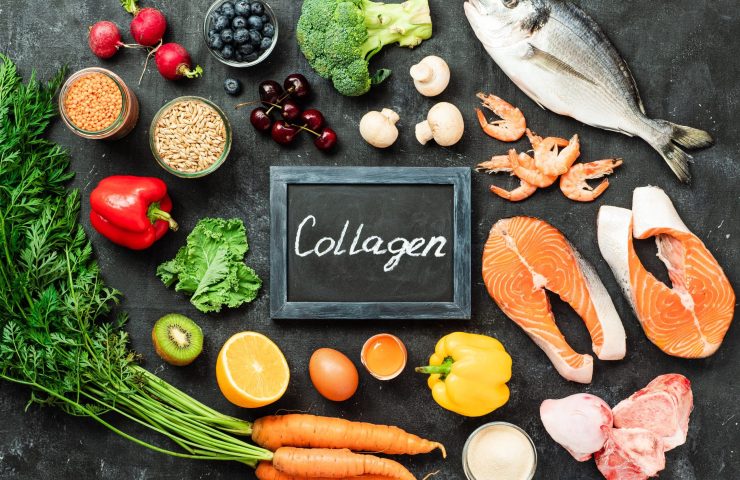 Collagen in food concept, top view