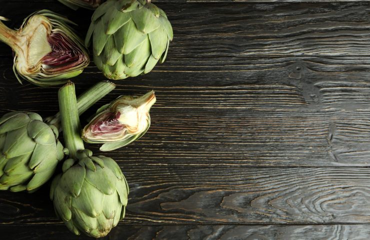 Concept of healthy food with artichoke, space for text