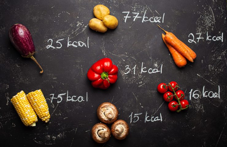 Vegetables and calorie counting top view